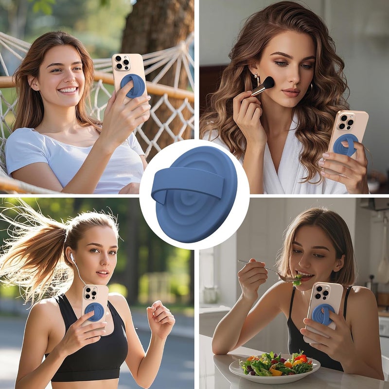COFFKER Magnetic Phone Grip Ring Holder, Liquid Silicone Magnet Cell Phone Grip Finger Loop, Compatible with Magsafe, Back of Phone for iPhone 17/16/15/14/13/12 Series, Azure Blue - Image 2
